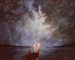 Calm and Stars painting depicts Jesus calming the seas during a great storm, & then seeing stars after the calm - Yongsung Kim | Havenlight | Christian Artwork